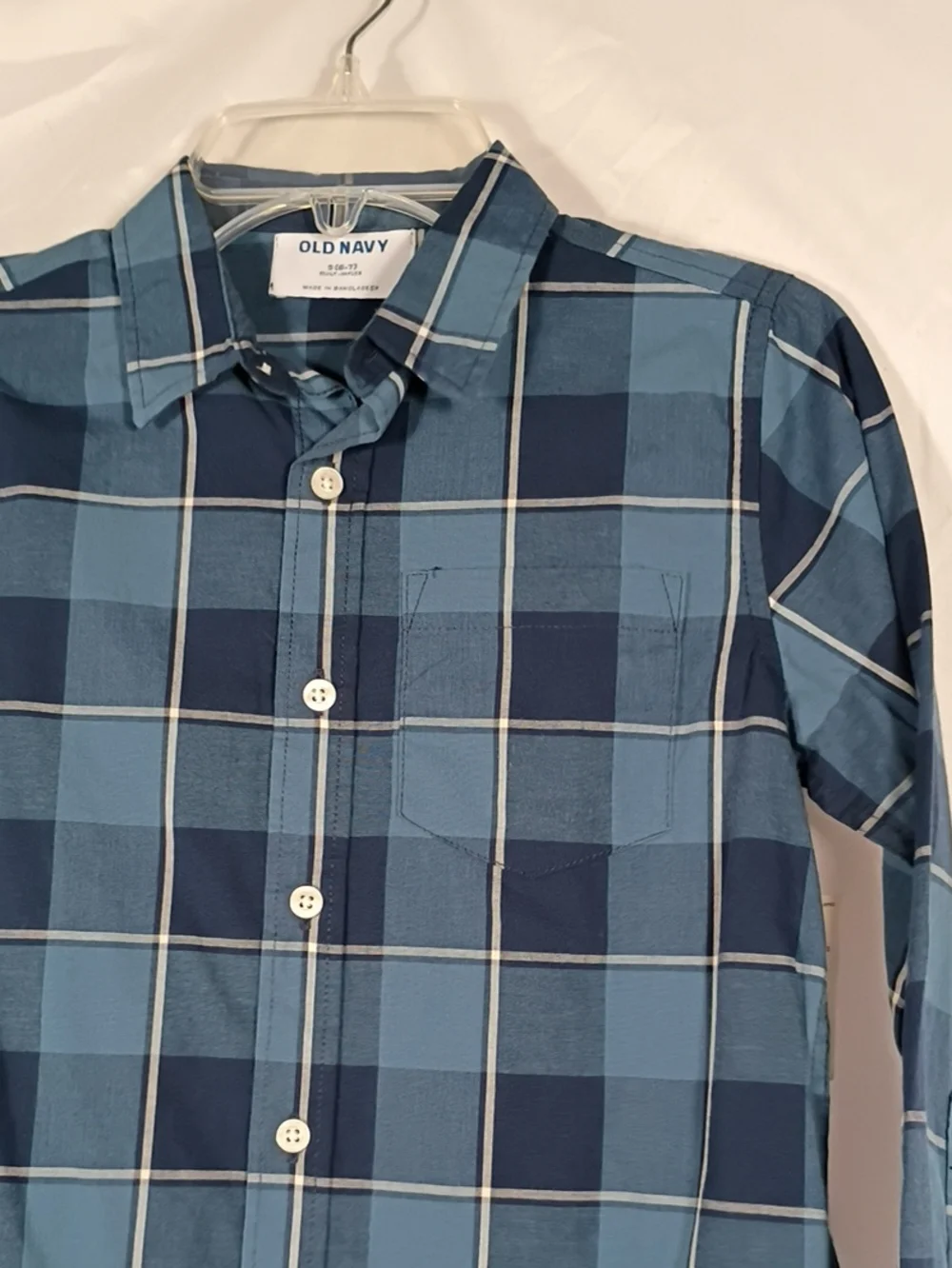 NWT Old Navy Blue Plaid Long Sleeve Button-Down Shirt Boys Size Small 6-7